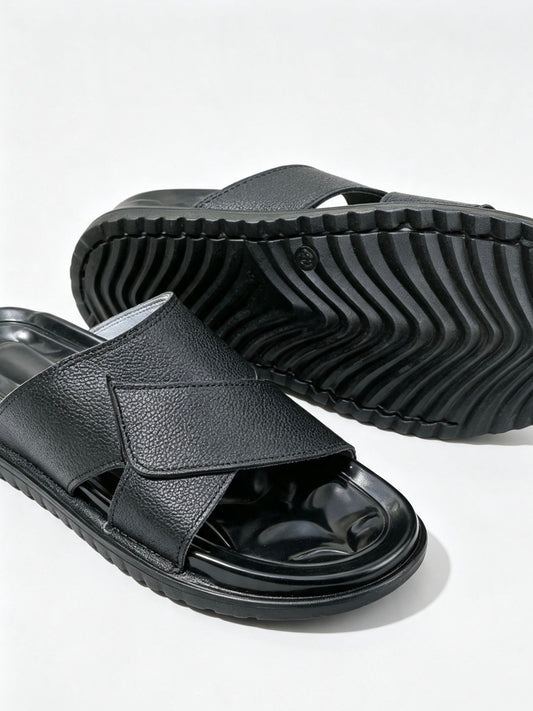 BLACK CROSS SLIDES/SPIDER SHAPE SOF SOLE/SUPER SOFT/HIGH QUALITY LEATHER - Raahi Pk