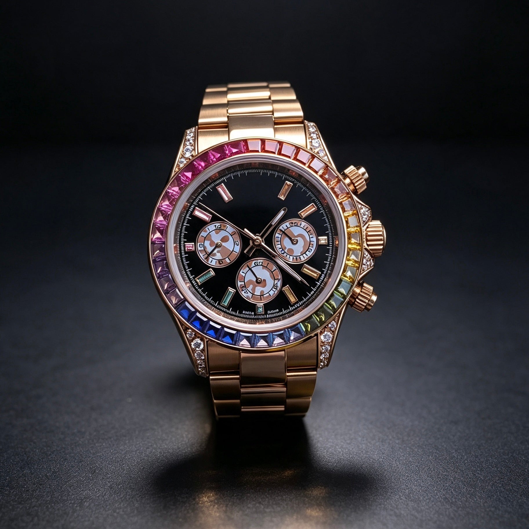 Gold-Tone Rainbow Dial Watch