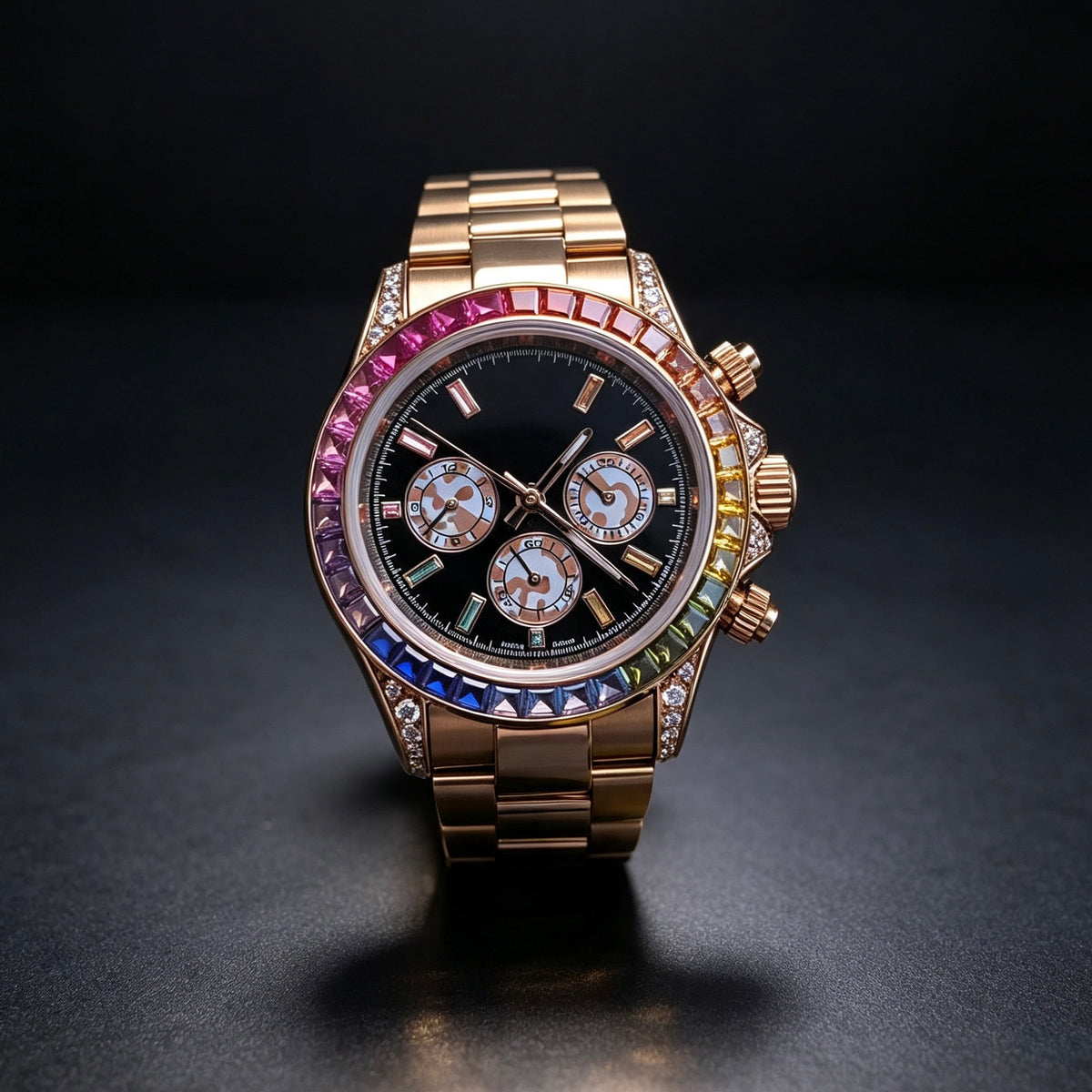 Gold-Tone Rainbow Dial Watch