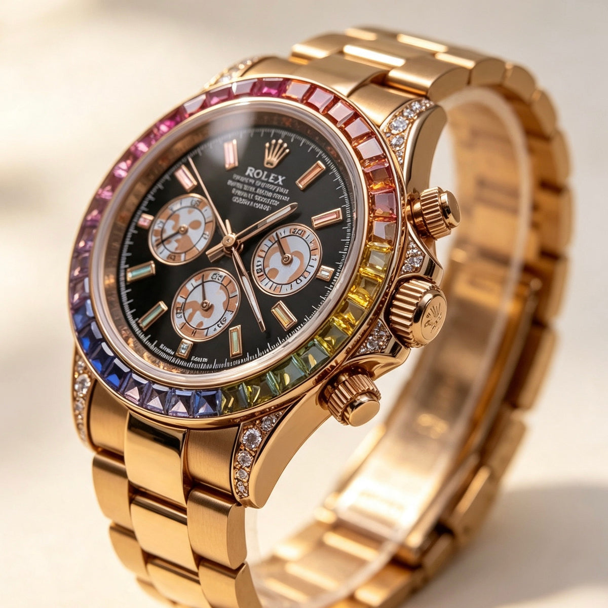 Gold-Tone Rainbow Dial Watch