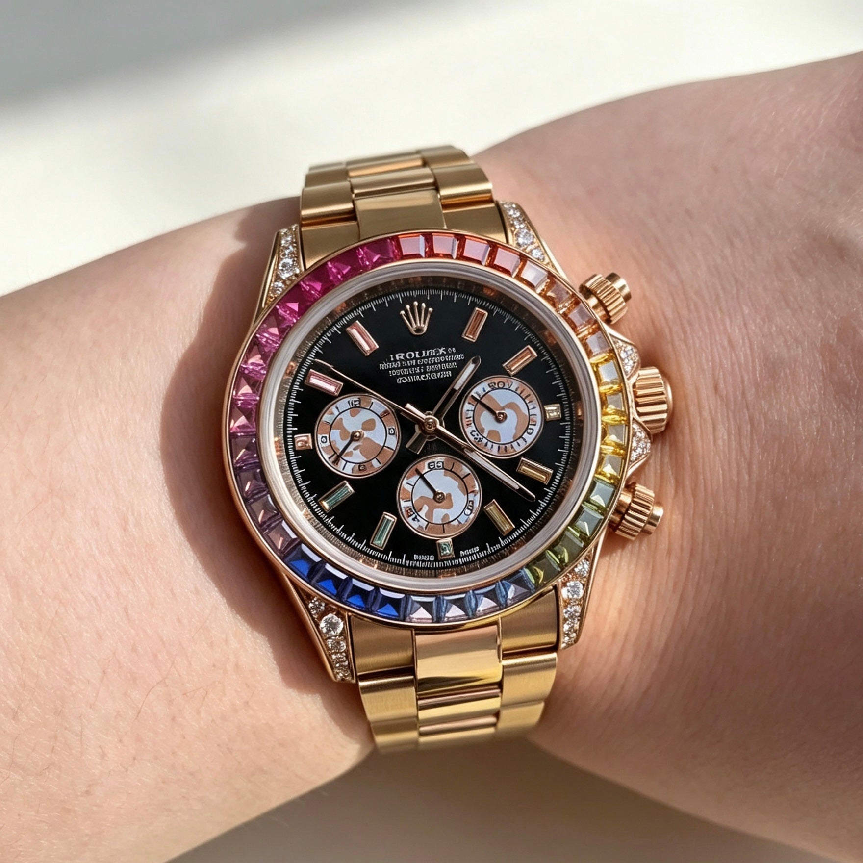 Gold-Tone Rainbow Dial Watch