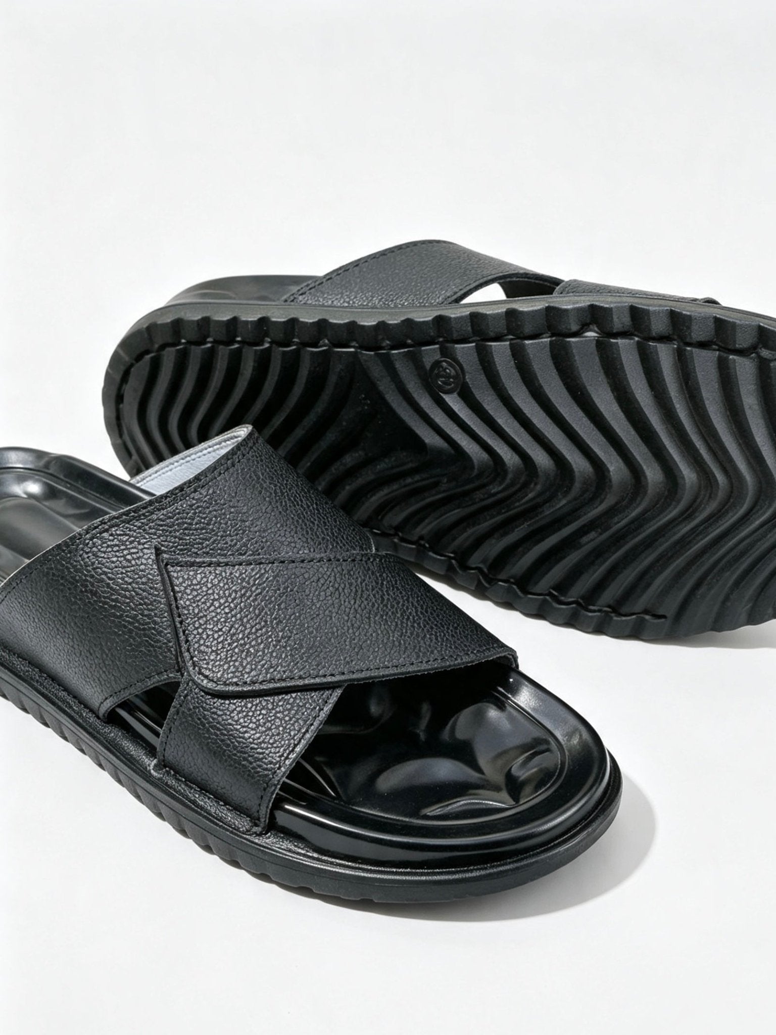 BLACK CROSS SLIDES/SPIDER SHAPE SOF SOLE/SUPER SOFT/HIGH QUALITY LEATHER - Raahi Pk