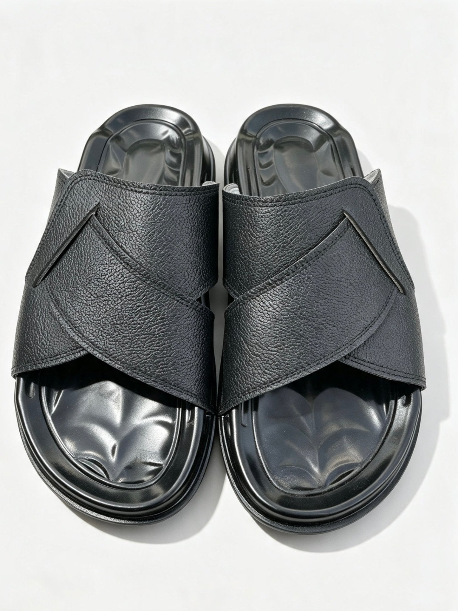 BLACK CROSS SLIDES/SPIDER SHAPE SOF SOLE/SUPER SOFT/HIGH QUALITY LEATHER - Raahi Pk