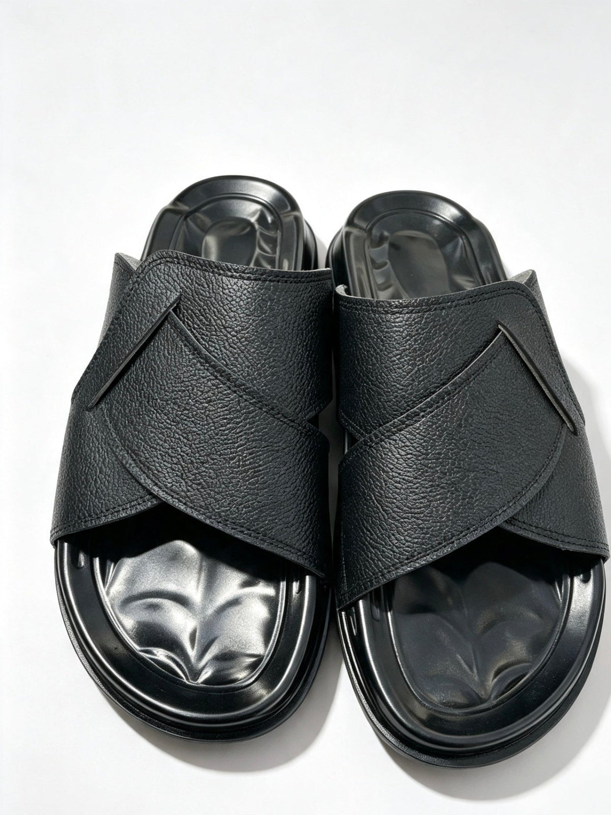 BLACK CROSS SLIDES/SPIDER SHAPE SOF SOLE/SUPER SOFT/HIGH QUALITY LEATHER - Raahi Pk