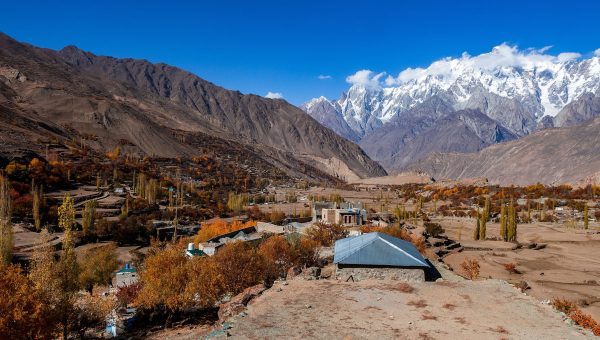 Nagar, Hooper and Hunza valleys with glaciers, terraced fields, and Karakoram peaks