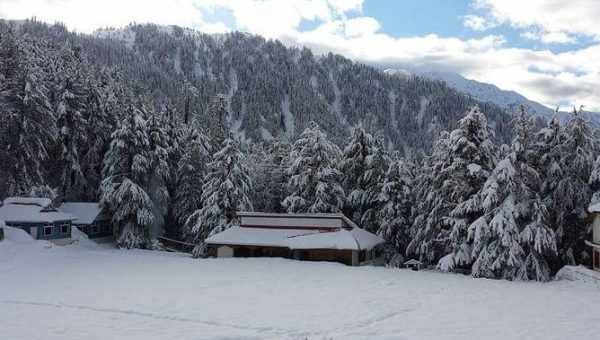 Shogran hill station in Kaghan Valley, Pakistan with lush green meadows, pine forests, and mountain views